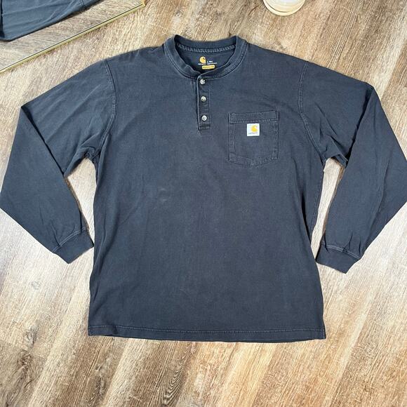 Carhartt Y2K Long Sleeve Faded Black Henley Shirt - Picture 1 of 6